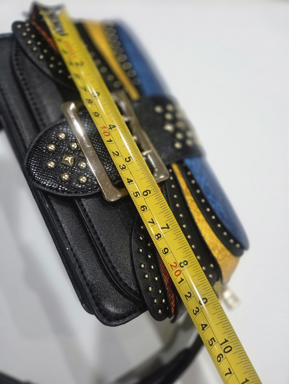 Studded Multi-Color Leather Crossbody Shoulder Bag 9in.×5in.×3in. - Picture 5 of 10